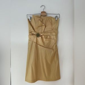 Strapless Gold Dress with Removable Broach